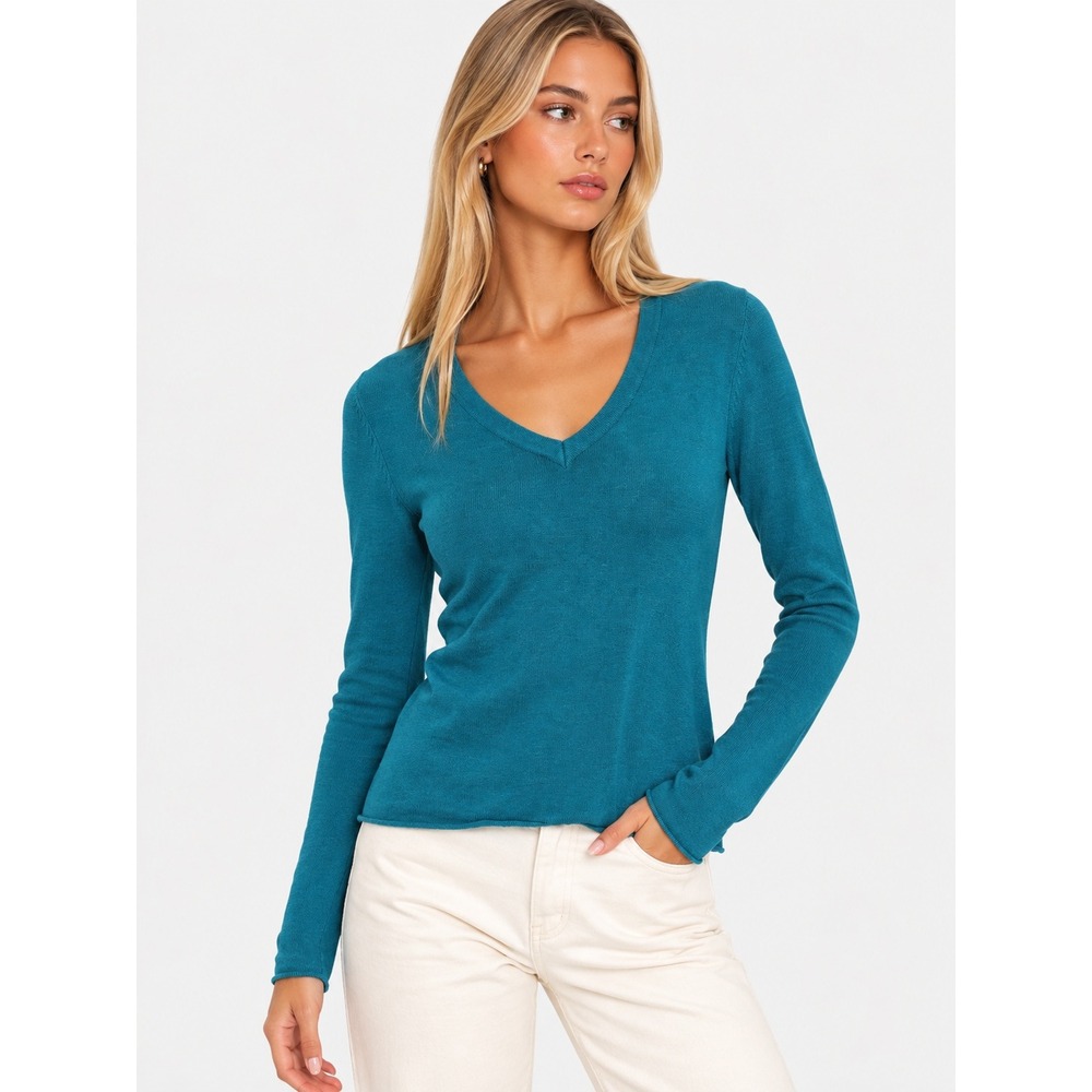 Stitches + Stripes Teal V-Neck Viscose Cotton Sweater Size S